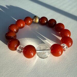 Unisex Red Agate & Clear Quartz Stretch Bracelet